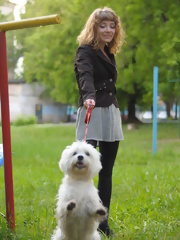 Blonde walking her dog
